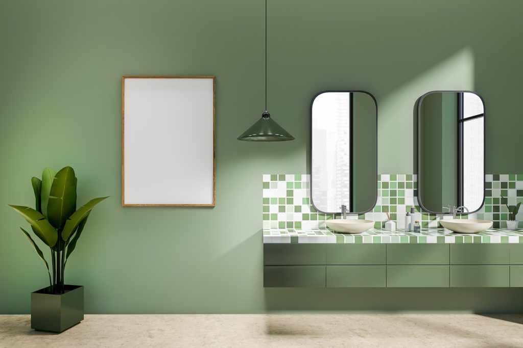 Zielona mozaika w łazience 